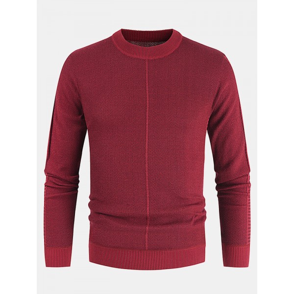 Mens Basic Solid Color Crew Neck Winter Casual Knitted Pullover Sweater