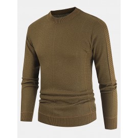 Mens Basic Solid Color Crew Neck Winter Casual Knitted Pullover Sweater