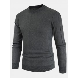 Mens Basic Solid Color Crew Neck Winter Casual Knitted Pullover Sweater