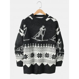 Mens Knitted Figure Geometry Pattern Warm Long Sleeve Pullover Sweaters