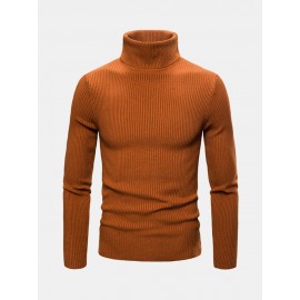 Mens Basic Style Multi-Color High Neck Knitted Warm Casual Sweater