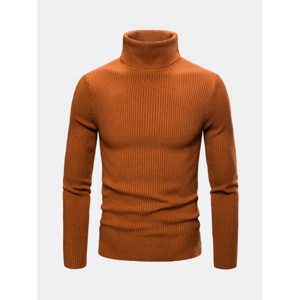 Mens Basic Style Multi-Color High Neck Knitted Warm Casual Sweater 