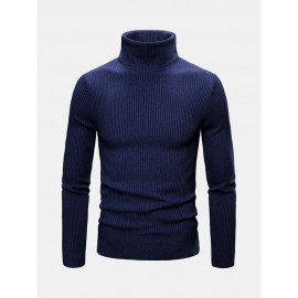 Mens Basic Style Multi-Color High Neck Knitted Warm Casual Sweater