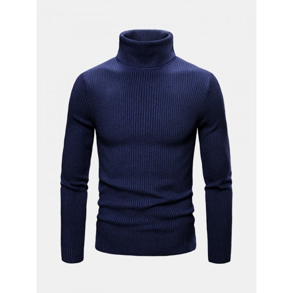 Mens Basic Style Multi-Color High Neck Knitted Warm Casual Sweater 