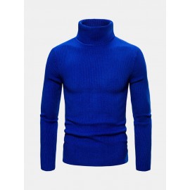 Mens Basic Style Multi-Color High Neck Knitted Warm Casual Sweater