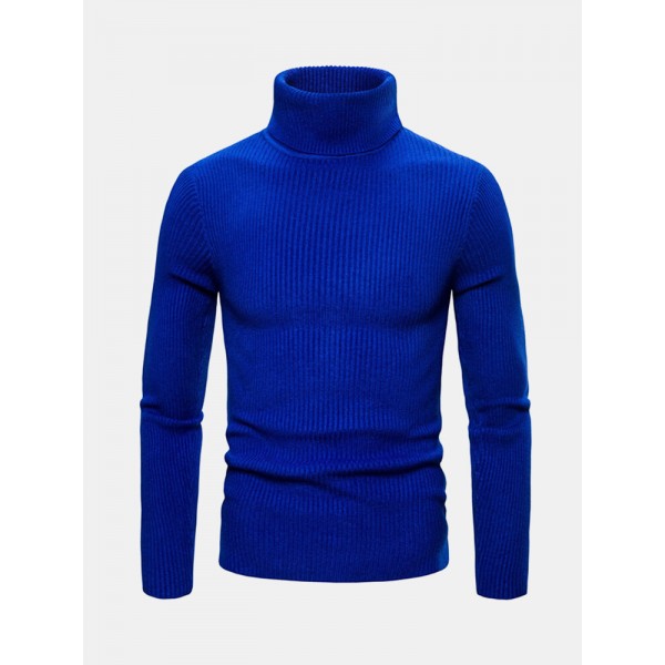 Mens Basic Style Multi-Color High Neck Knitted Warm Casual Sweater 