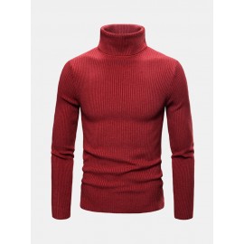 Mens Basic Style Multi-Color High Neck Knitted Warm Casual Sweater