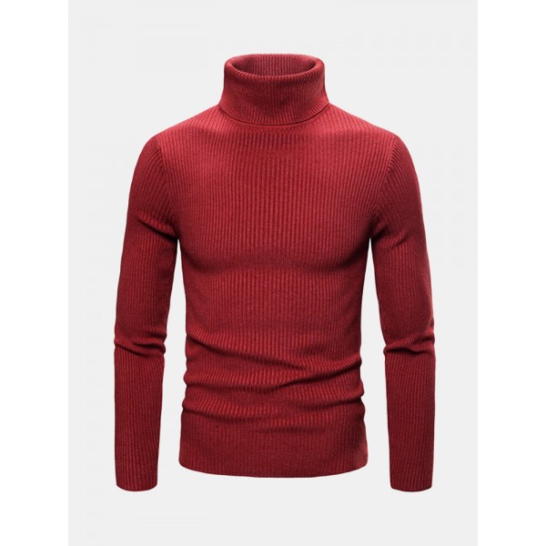 Mens Basic Style Multi-Color High Neck Knitted Warm Casual Sweater 