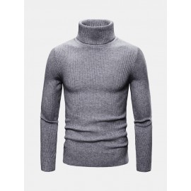 Mens Basic Style Multi-Color High Neck Knitted Warm Casual Sweater