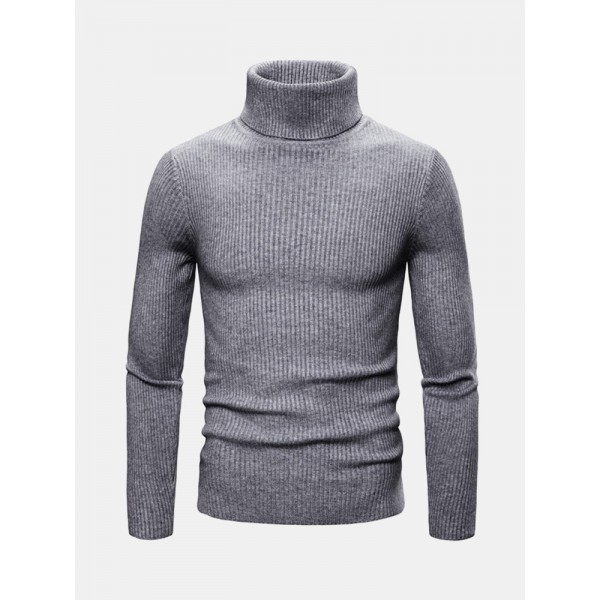 Mens Basic Style Multi-Color High Neck Knitted Warm Casual Sweater 