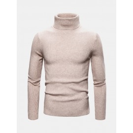 Mens Basic Style Multi-Color High Neck Knitted Warm Casual Sweater