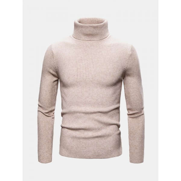 Mens Basic Style Multi-Color High Neck Knitted Warm Casual Sweater 