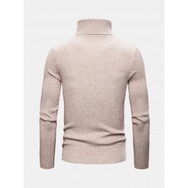 Mens Basic Style Multi-Color High Neck Knitted Warm Casual Sweater