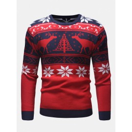 Mens Christmas Pattern Crew Neck Regular Fit Casual Knitted Sweater