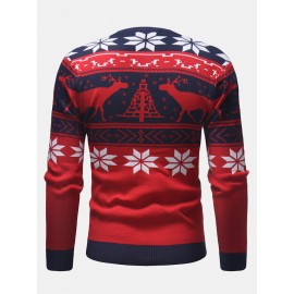 Mens Christmas Pattern Crew Neck Regular Fit Casual Knitted Sweater