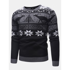 Mens Christmas Pattern Crew Neck Regular Fit Casual Knitted Sweater