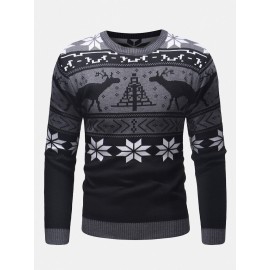 Mens Christmas Pattern Crew Neck Regular Fit Casual Knitted Sweater