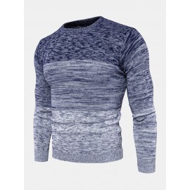 Mens Ombre Crew Neck Casual Regular Fit Long Sleeve Pullover Sweater