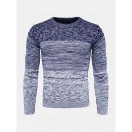 Mens Ombre Crew Neck Casual Regular Fit Long Sleeve Pullover Sweater