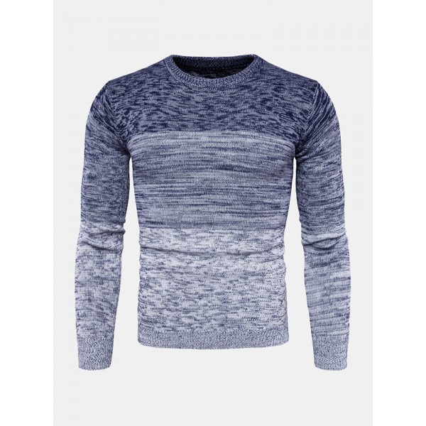 Mens Ombre Crew Neck Casual Regular Fit Long Sleeve Pullover Sweater 