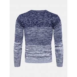 Mens Ombre Crew Neck Casual Regular Fit Long Sleeve Pullover Sweater