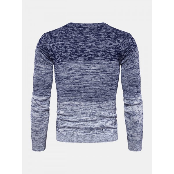 Mens Ombre Crew Neck Casual Regular Fit Long Sleeve Pullover Sweater 