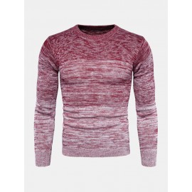 Mens Ombre Crew Neck Casual Regular Fit Long Sleeve Pullover Sweater