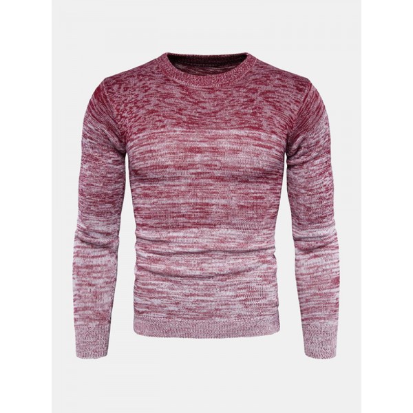 Mens Ombre Crew Neck Casual Regular Fit Long Sleeve Pullover Sweater 