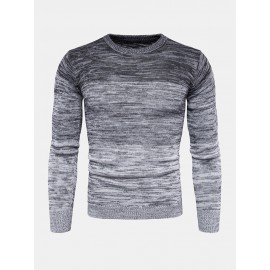 Mens Ombre Crew Neck Casual Regular Fit Long Sleeve Pullover Sweater