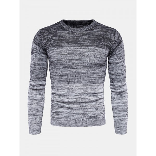 Mens Ombre Crew Neck Casual Regular Fit Long Sleeve Pullover Sweater 