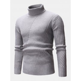 Mens High Neck Twisted Knitted Solid Color Warm Regular Fit Casual Sweater