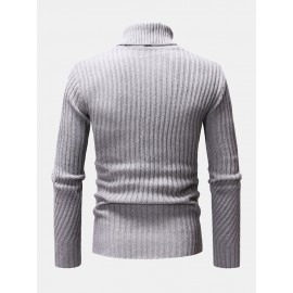 Mens High Neck Twisted Knitted Solid Color Warm Regular Fit Casual Sweater