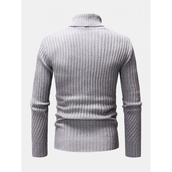 Mens High Neck Twisted Knitted Solid Color Warm Regular Fit Casual Sweater 