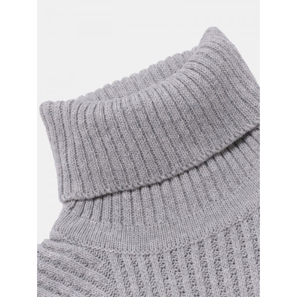 Mens High Neck Twisted Knitted Solid Color Warm Regular Fit Casual Sweater 