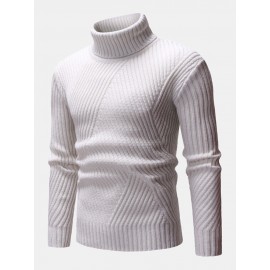 Mens High Neck Twisted Knitted Solid Color Warm Regular Fit Casual Sweater