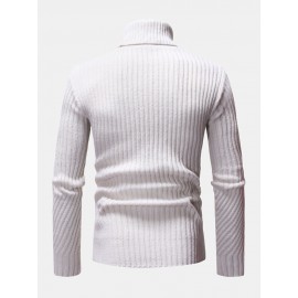 Mens High Neck Twisted Knitted Solid Color Warm Regular Fit Casual Sweater