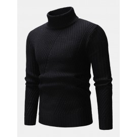 Mens High Neck Twisted Knitted Solid Color Warm Regular Fit Casual Sweater