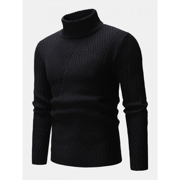 Mens High Neck Twisted Knitted Solid Color Warm Regular Fit Casual Sweater 