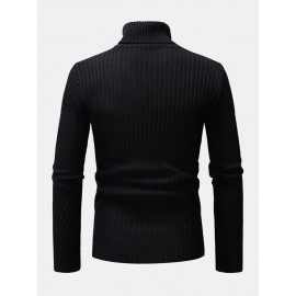 Mens High Neck Twisted Knitted Solid Color Warm Regular Fit Casual Sweater