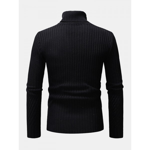 Mens High Neck Twisted Knitted Solid Color Warm Regular Fit Casual Sweater 