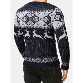 Mens Christmas Style Elk Graphics Round Neck Long Sleeve Warm Knitted Sweaters