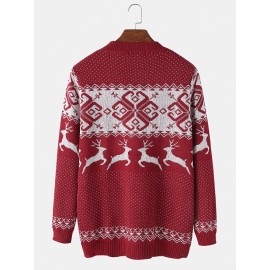 Mens Christmas Style Elk Graphics Round Neck Long Sleeve Warm Knitted Sweaters