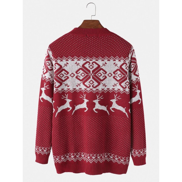 Mens Christmas Style Elk Graphics Round Neck Long Sleeve Warm Knitted Sweaters 