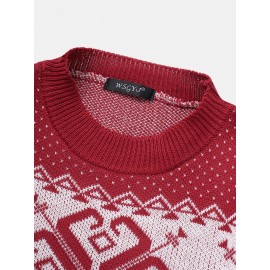 Mens Christmas Style Elk Graphics Round Neck Long Sleeve Warm Knitted Sweaters