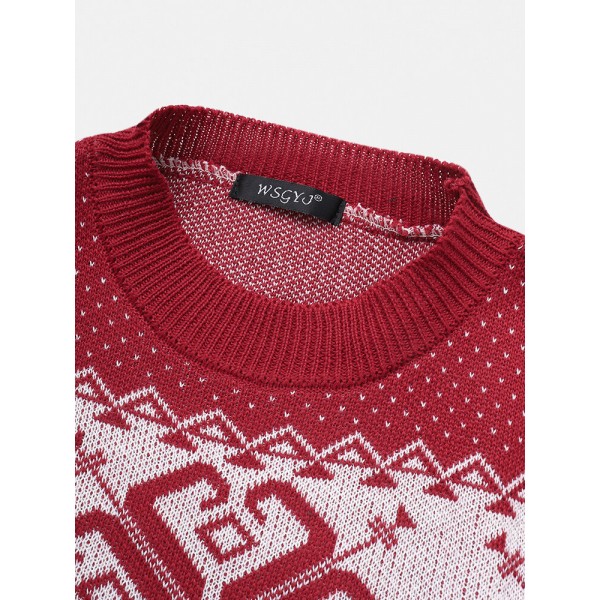 Mens Christmas Style Elk Graphics Round Neck Long Sleeve Warm Knitted Sweaters 