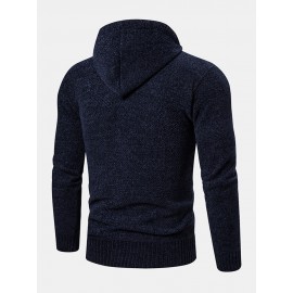 Mens Knitted Zipper Front Solid Color Warm Long Sleeve Hooded Sweater Hoodie Jacket