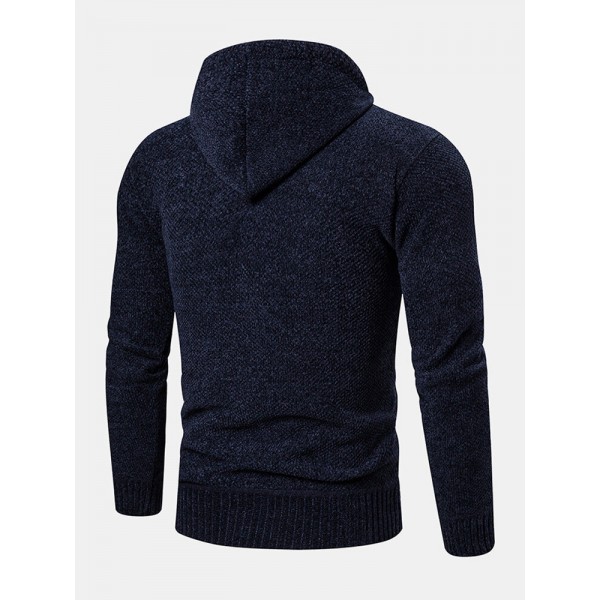 Mens Knitted Zipper Front Solid Color Warm Long Sleeve Hooded Sweater Hoodie Jacket 