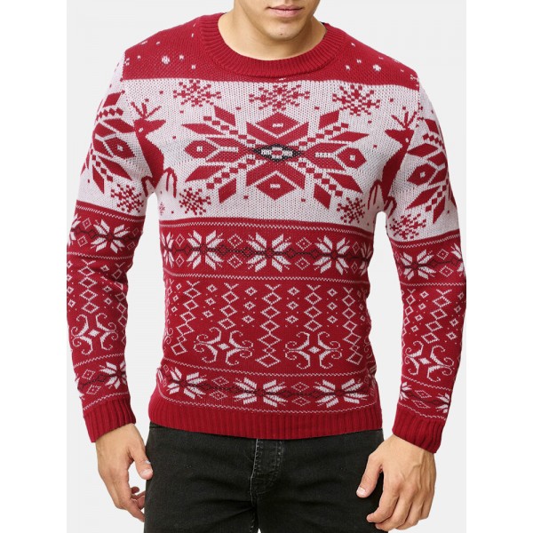 Mens Snowflake Christmas Style Graphics Long Sleeve Knitted Sweaters 