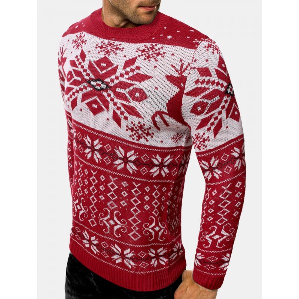 Mens Snowflake Christmas Style Graphics Long Sleeve Knitted Sweaters 