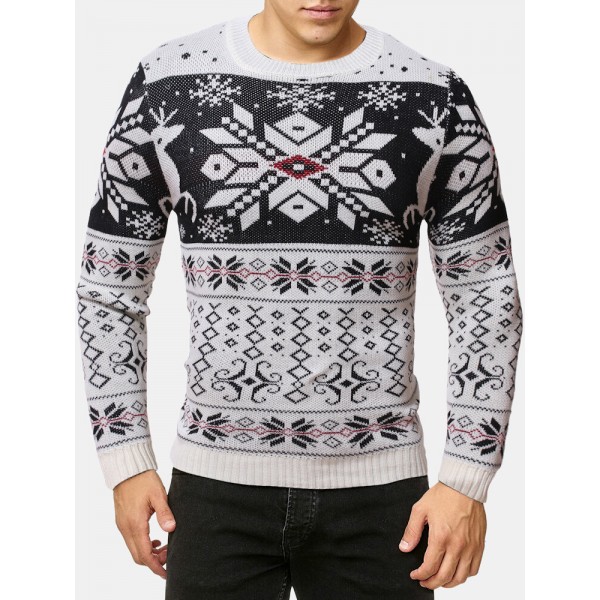 Mens Snowflake Christmas Style Graphics Long Sleeve Knitted Sweaters 